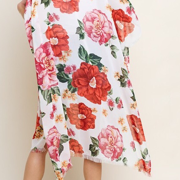 Sheer Floral Print Open Front Kimono Wrap - Picture 3 of 3